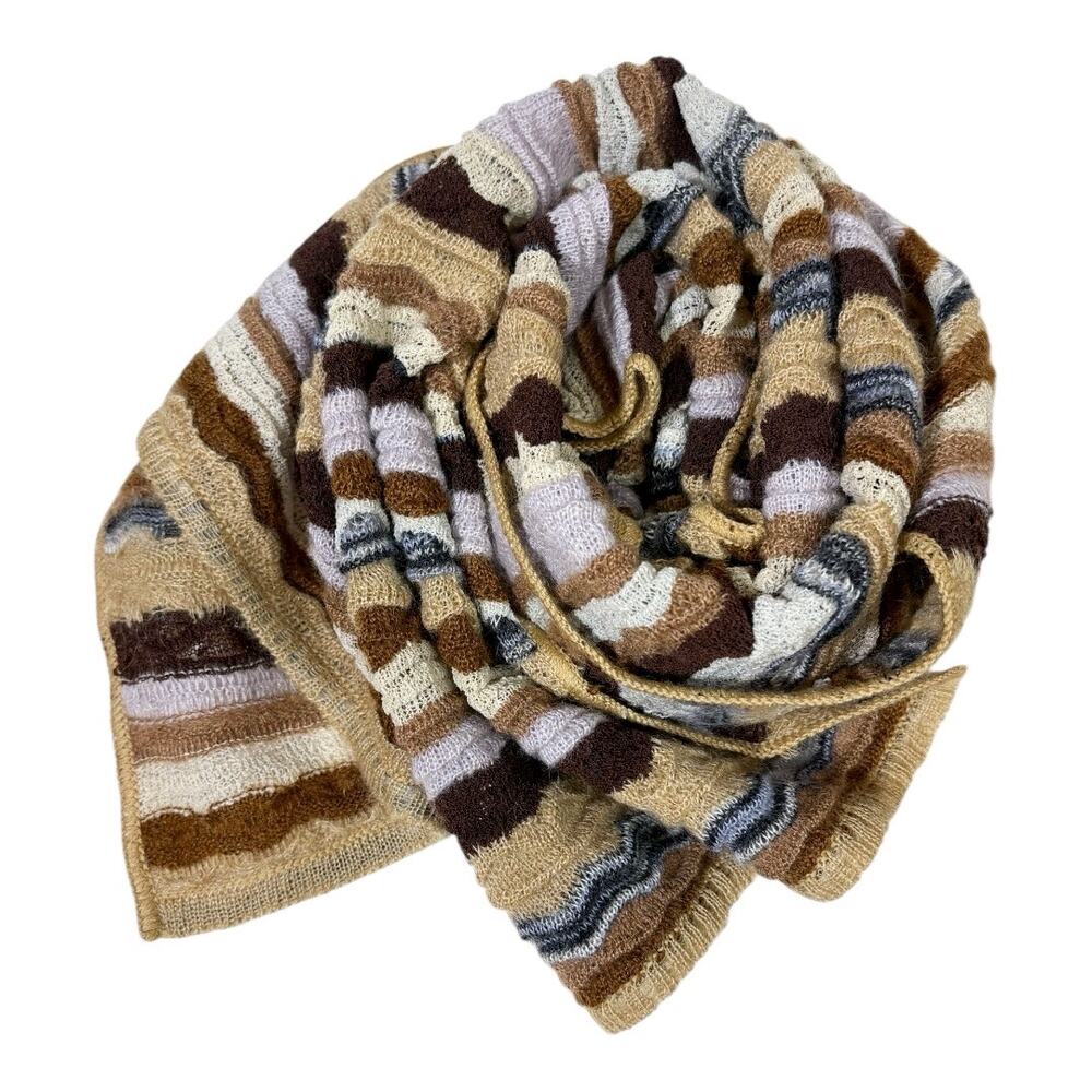 Missoni Vintage Orange Label Wool Knit Zig Zag Stripe Scarf Made in Italy